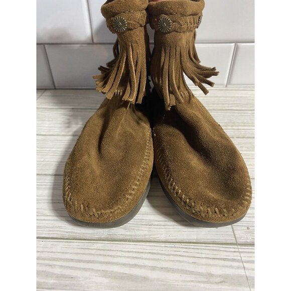 Minnetonka Womens Soft Suede Fringe Ankle Booties Zipper Back Brown Size 7.5 - Picture 1 of 9